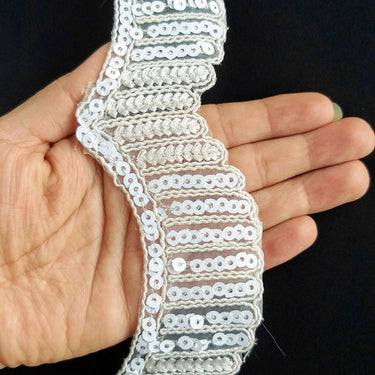Black / White Embroidery Cut Work With Sequins Lace Trim Approx. 60mm Wide - 210119L498 / 99